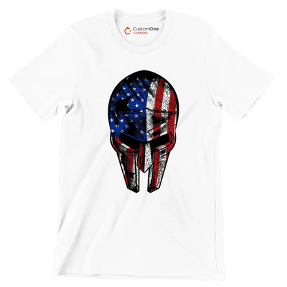AMERICAN WARRIOR MASK ILLUSTRATION - Veterans Themed T-Shirt-White-S-Custom One Express