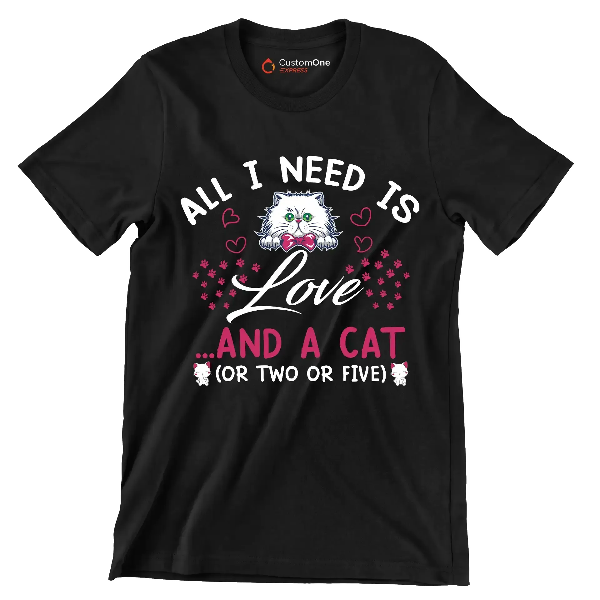 All I need is love ...and a cat (or two or five) - Cat Themed T-Shirt-Black-S-Custom One Express