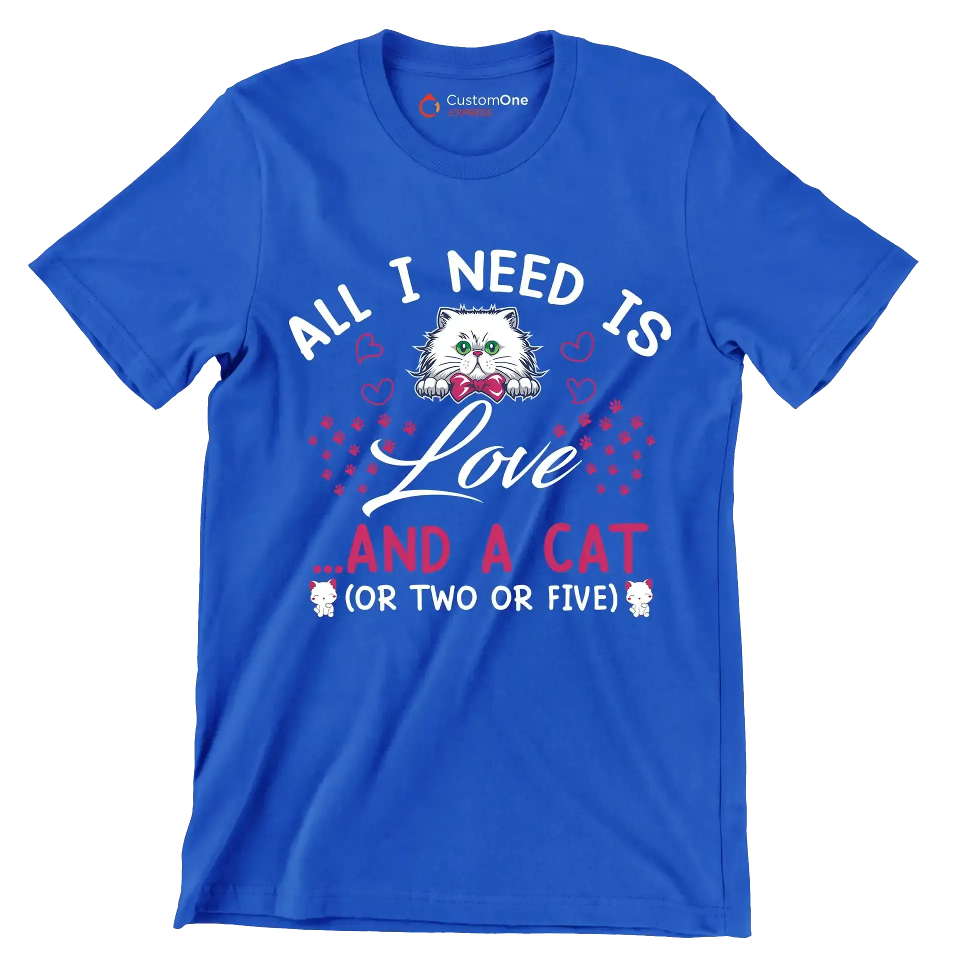All I need is love ...and a cat (or two or five) - Cat Themed T-Shirt-Blue-S-Custom One Express