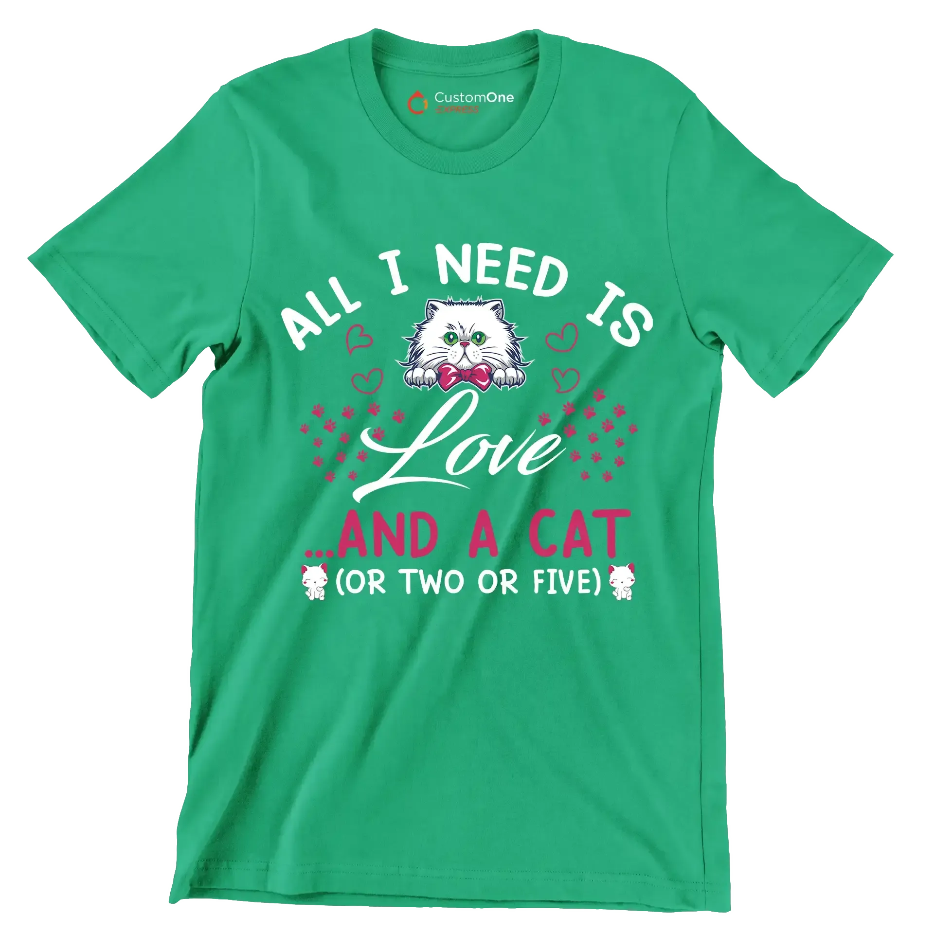 All I need is love ...and a cat (or two or five) - Cat Themed T-Shirt-Green-S-Custom One Express