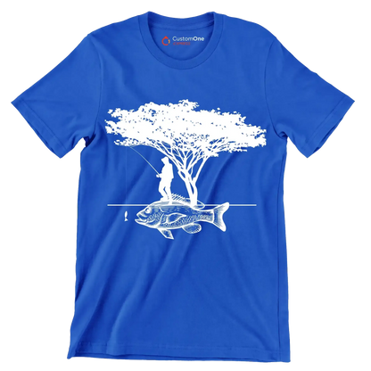 Angler's Haven - Fishing Themed T-Shirt-Blue-S-Custom One Express