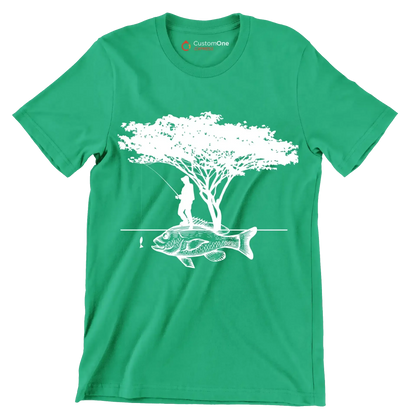 Angler's Haven - Fishing Themed T-Shirt-Green-S-Custom One Express