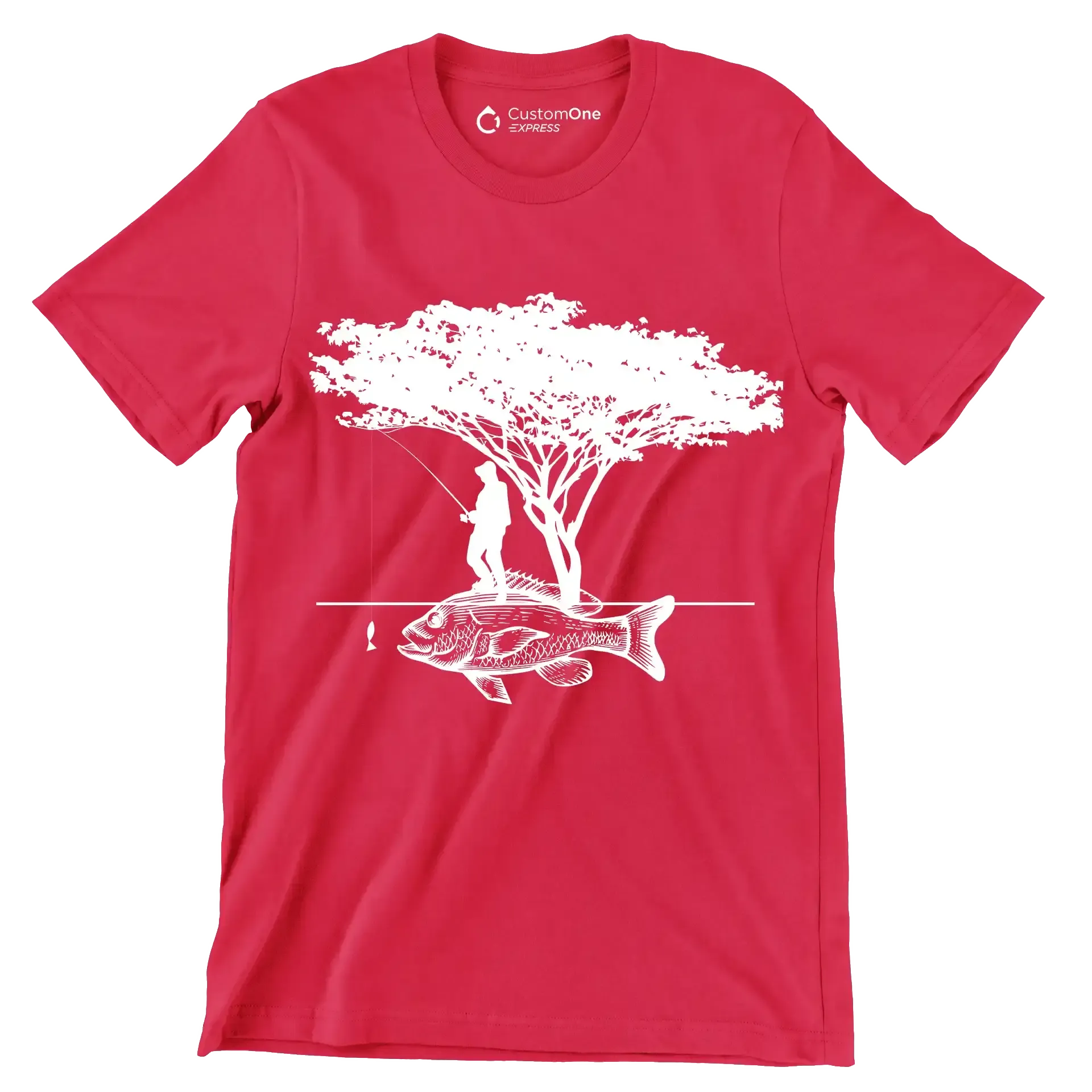 Angler's Haven - Fishing Themed T-Shirt-Red-S-Custom One Express