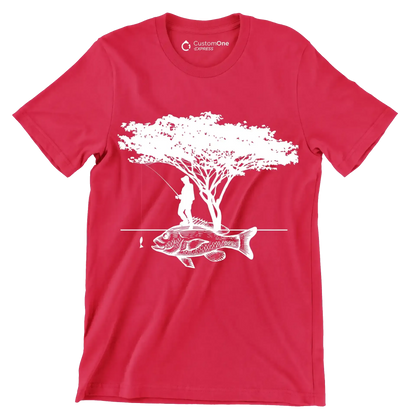 Angler's Haven - Fishing Themed T-Shirt-Red-S-Custom One Express