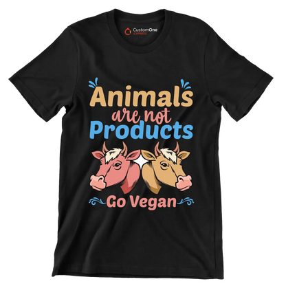 Animals are not products go Vegan - Vegan Themed T-Shirt-Black-S-Custom One Express