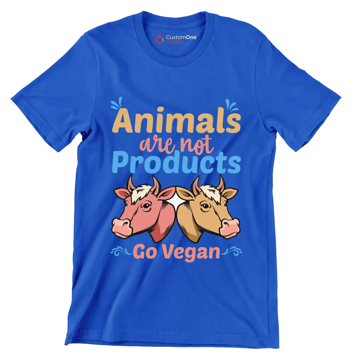 Animals are not products go Vegan - Vegan Themed T-Shirt-Blue-S-Custom One Express