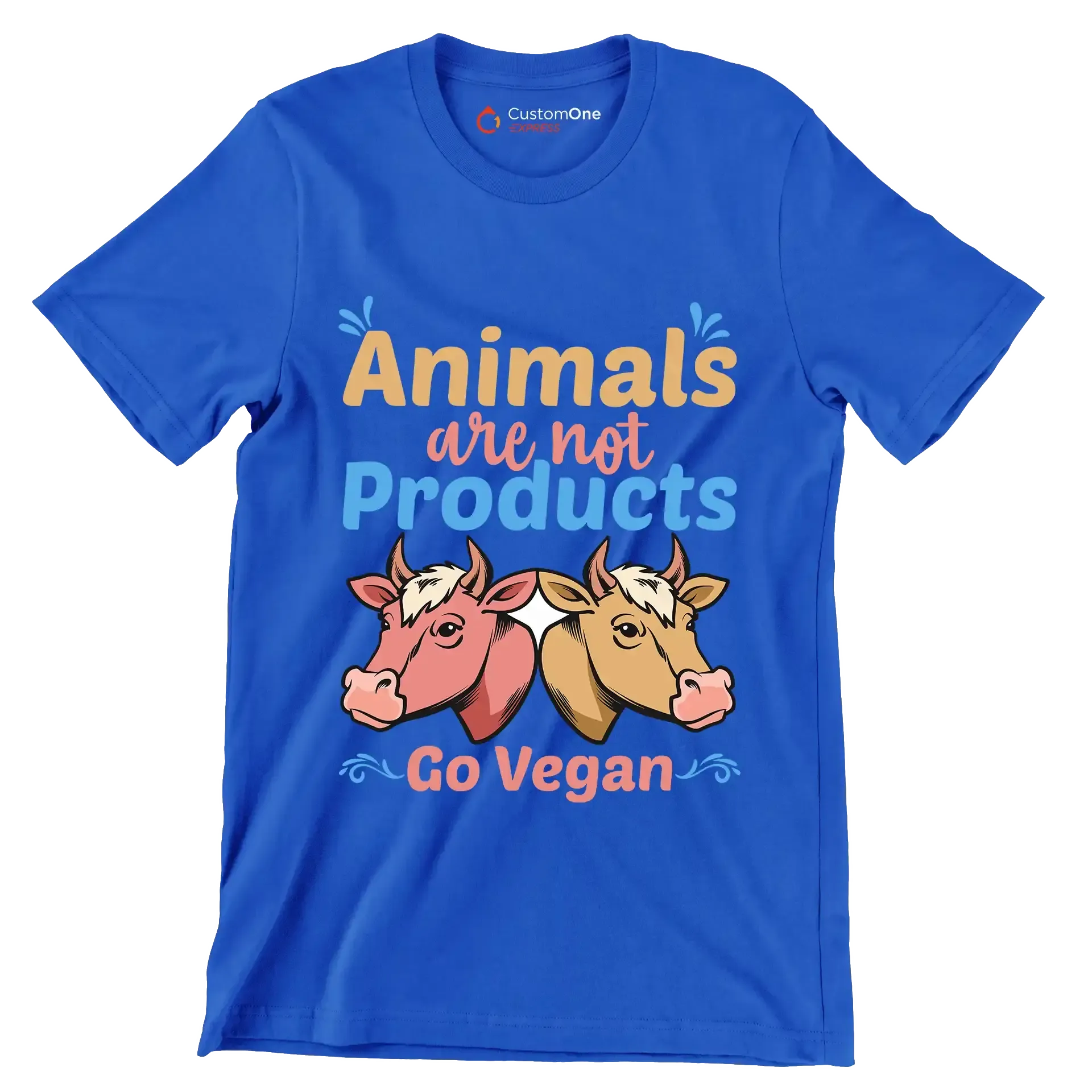 Animals are not products go Vegan - Vegan Themed T-Shirt-Blue-S-Custom One Express