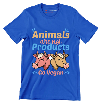 Animals are not products go Vegan - Vegan Themed T-Shirt-Blue-S-Custom One Express