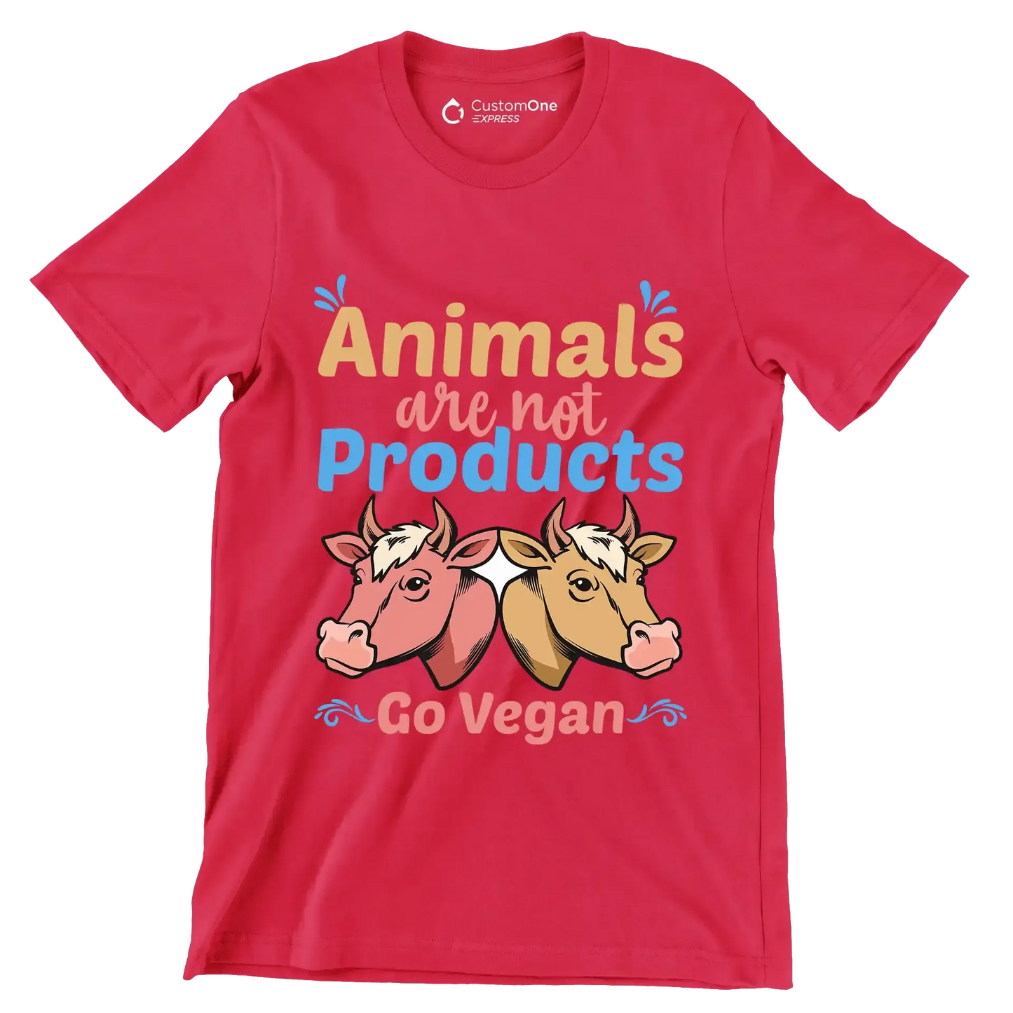Animals are not products go Vegan - Vegan Themed T-Shirt-Red-S-Custom One Express