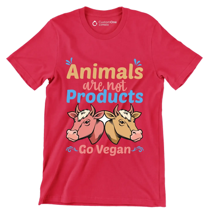 Animals are not products go Vegan - Vegan Themed T-Shirt-Red-S-Custom One Express