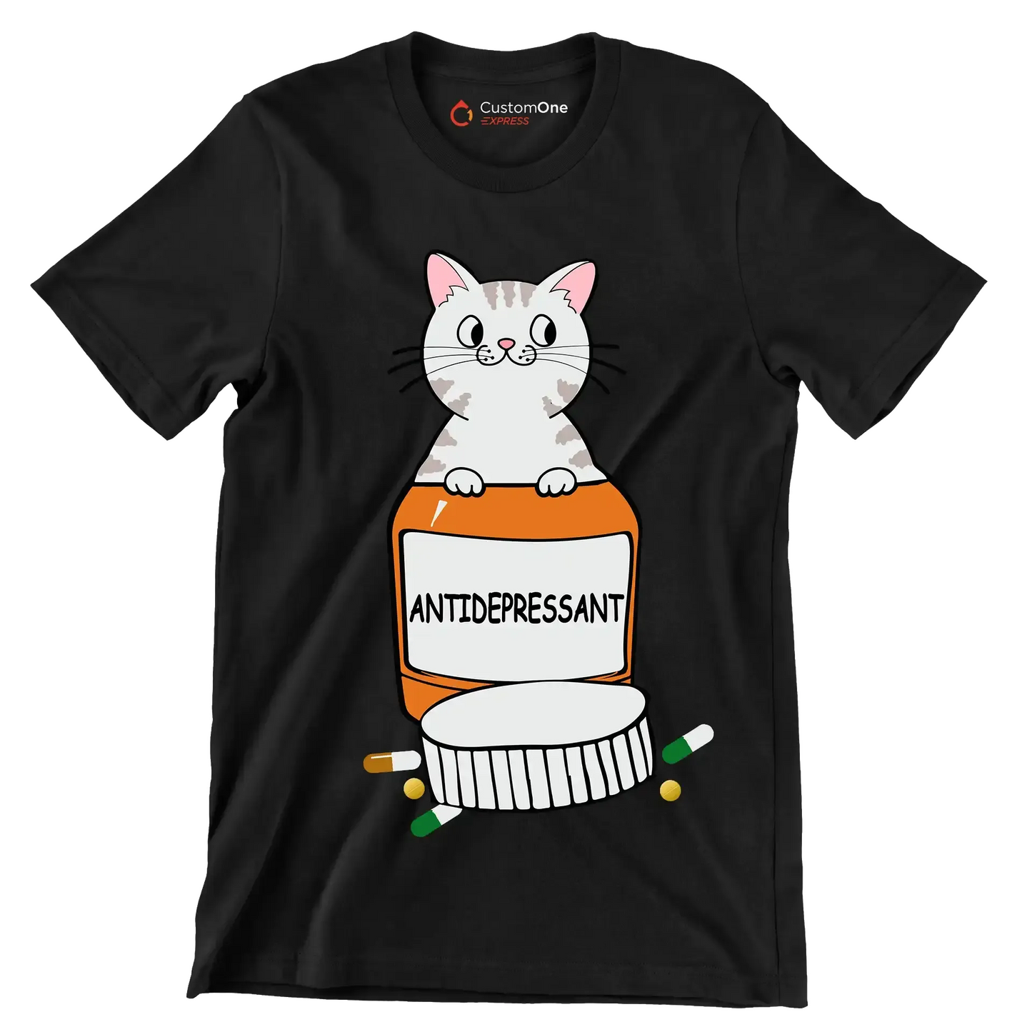 Antidepressant - Cat Themed T-Shirt-Black-S-Custom One Express