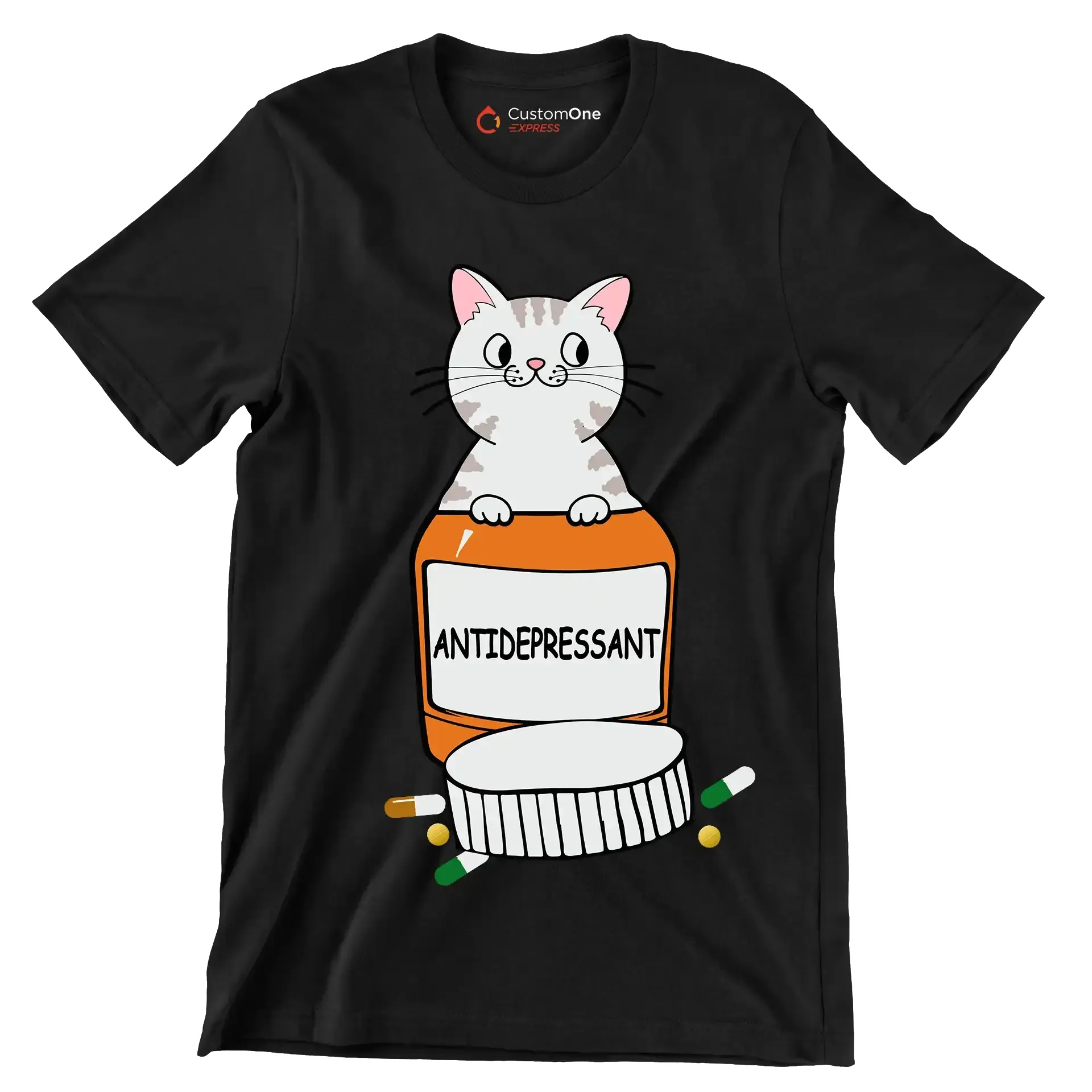 Antidepressant - Cat Themed T-Shirt-Black-S-Custom One Express