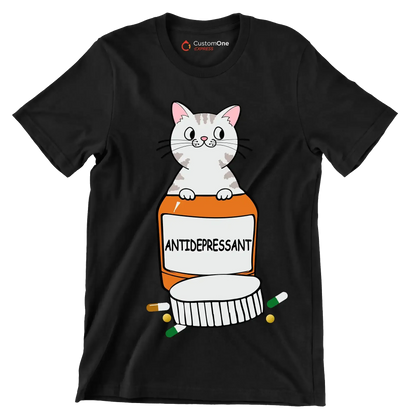 Antidepressant - Cat Themed T-Shirt-Black-S-Custom One Express