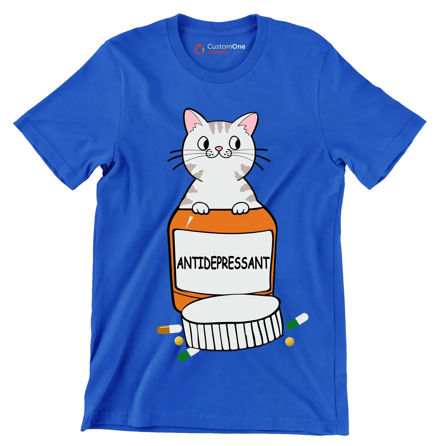 Antidepressant - Cat Themed T-Shirt-Blue-S-Custom One Express