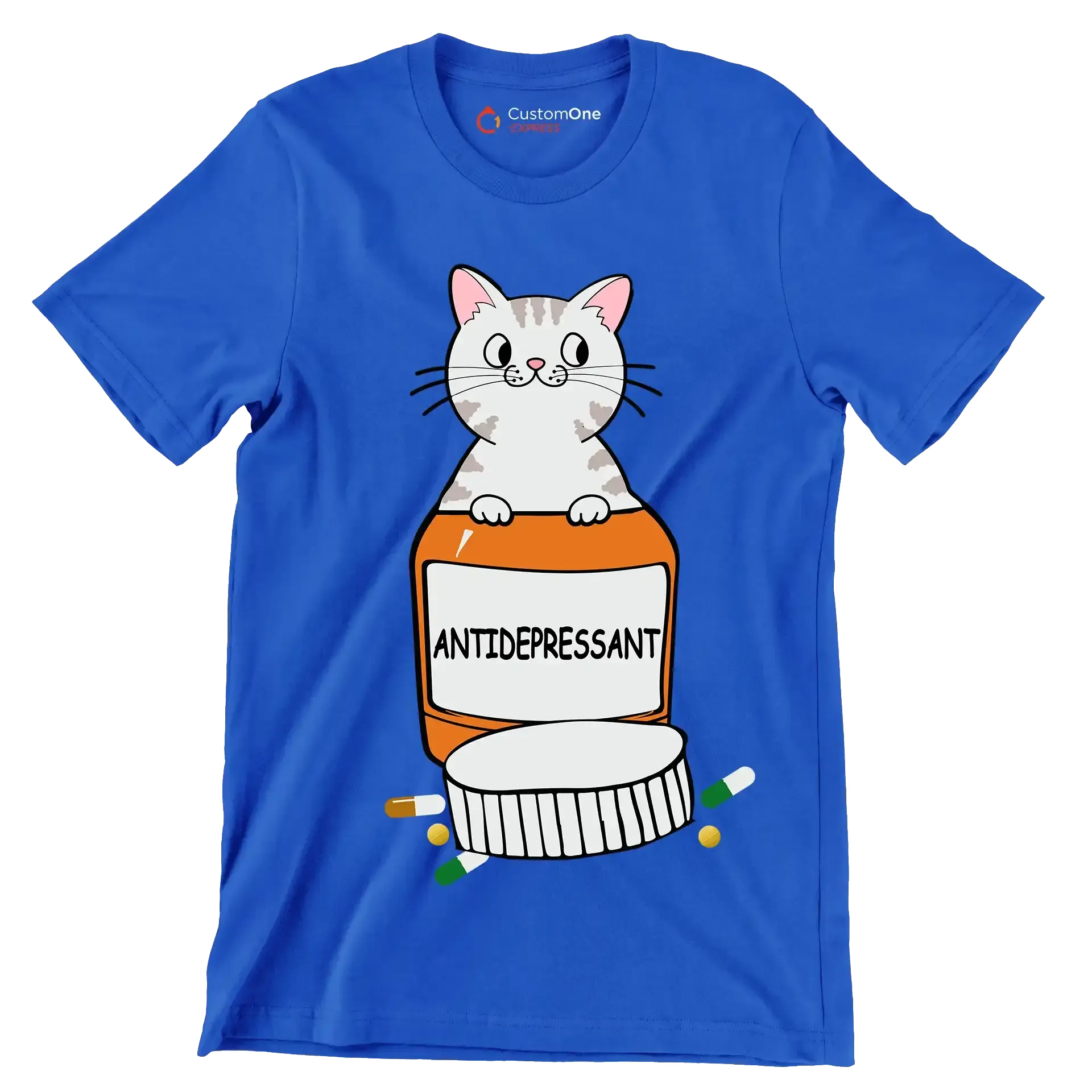 Antidepressant - Cat Themed T-Shirt-Blue-S-Custom One Express