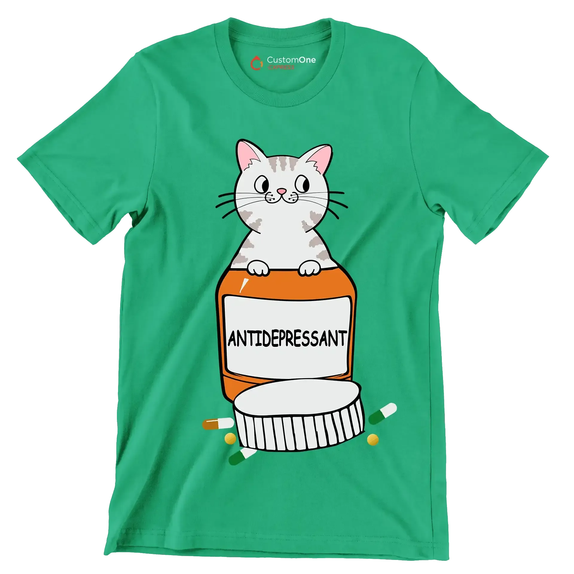 Antidepressant - Cat Themed T-Shirt-Green-S-Custom One Express
