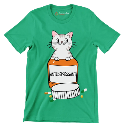 Antidepressant - Cat Themed T-Shirt-Green-S-Custom One Express