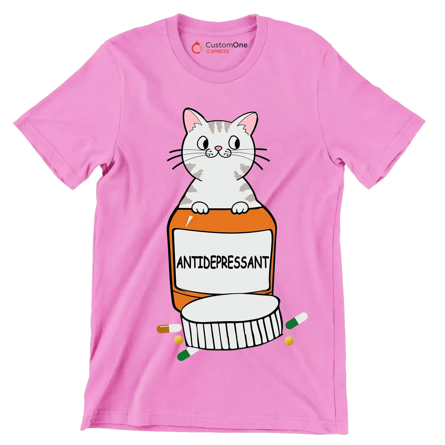 Antidepressant - Cat Themed T-Shirt-Pink-S-Custom One Express