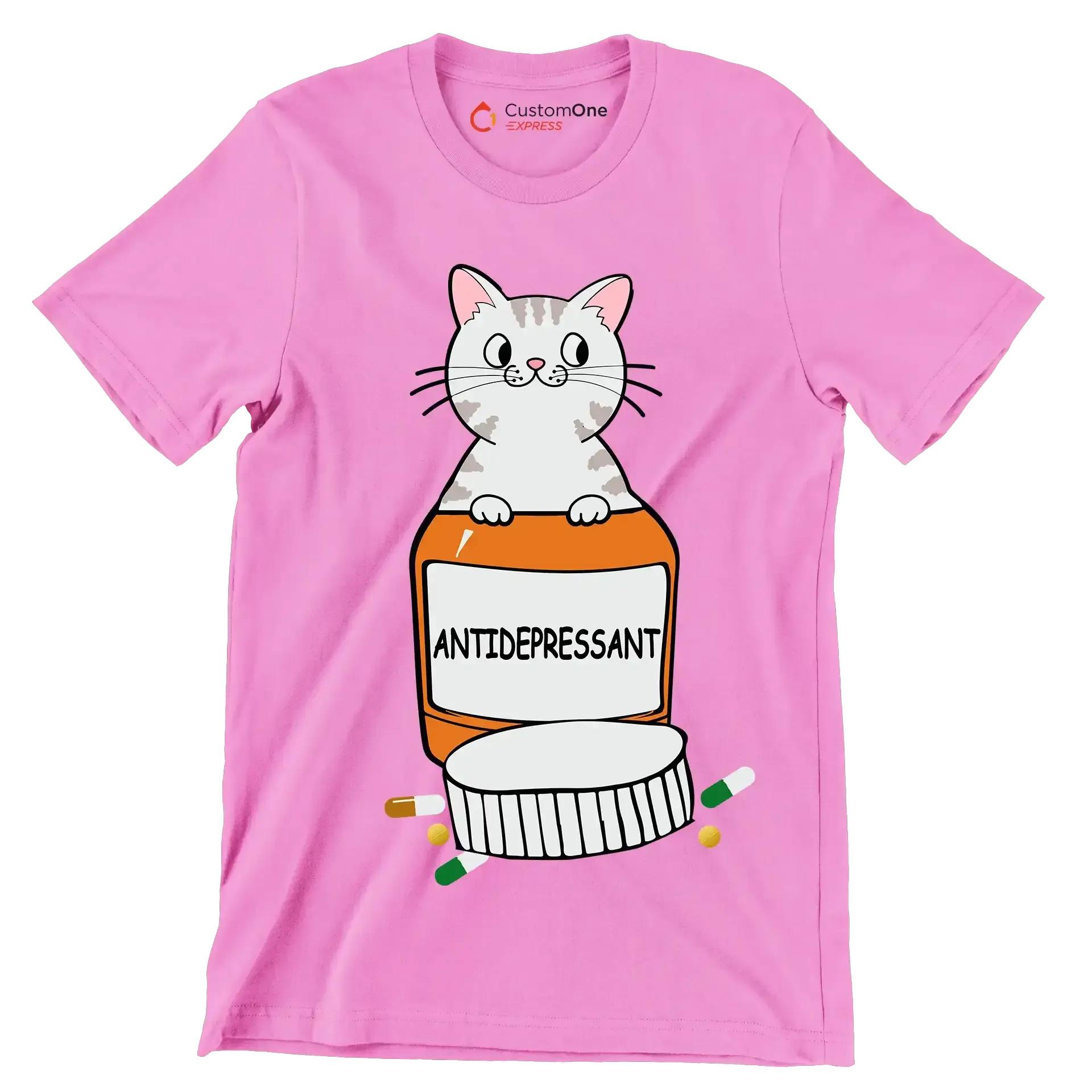 Antidepressant - Cat Themed T-Shirt-Pink-S-Custom One Express