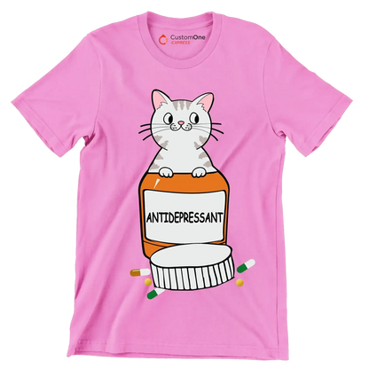 Antidepressant - Cat Themed T-Shirt-Pink-S-Custom One Express