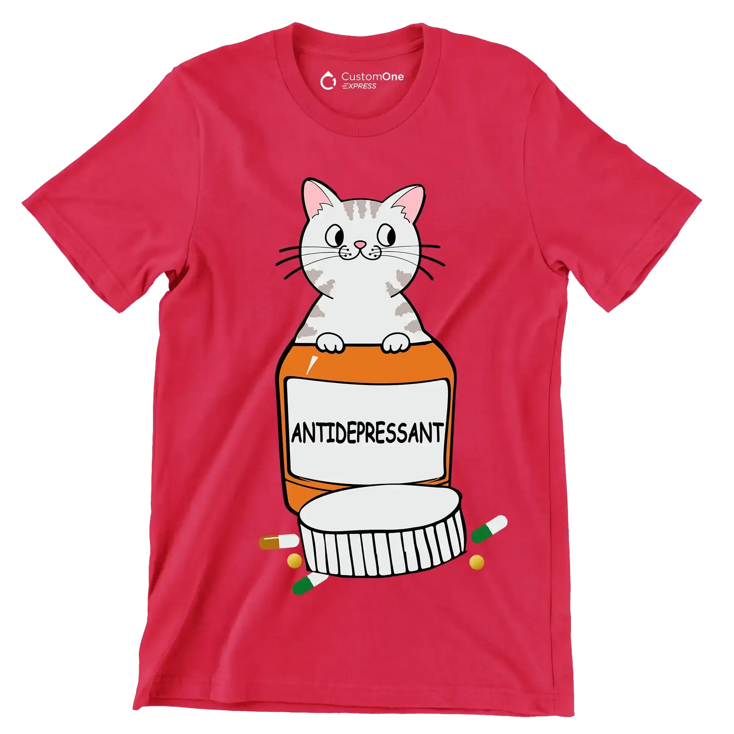 Antidepressant - Cat Themed T-Shirt-Red-S-Custom One Express