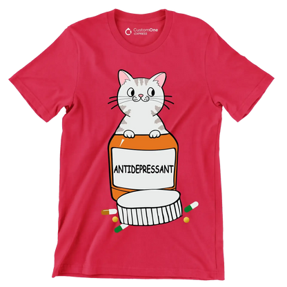 Antidepressant - Cat Themed T-Shirt-Red-S-Custom One Express
