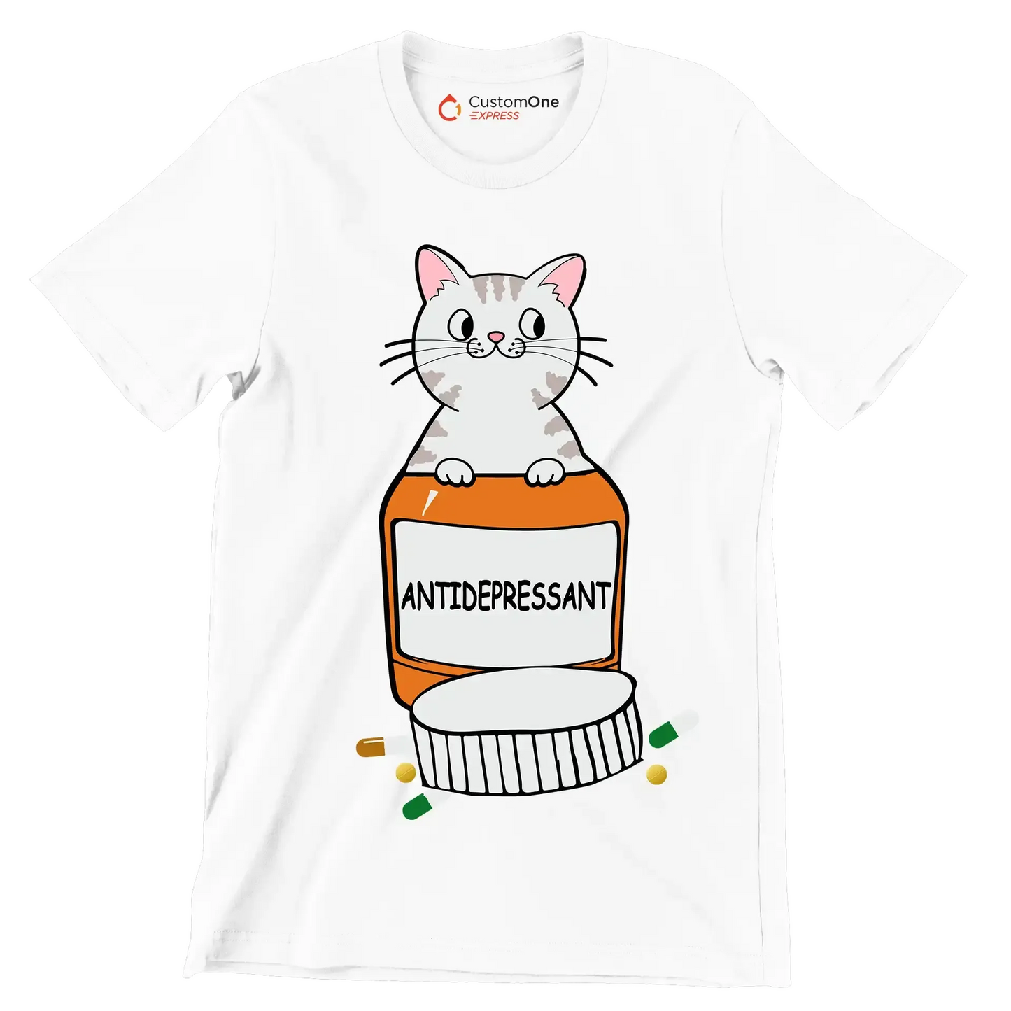 Antidepressant - Cat Themed T-Shirt-White-S-Custom One Express