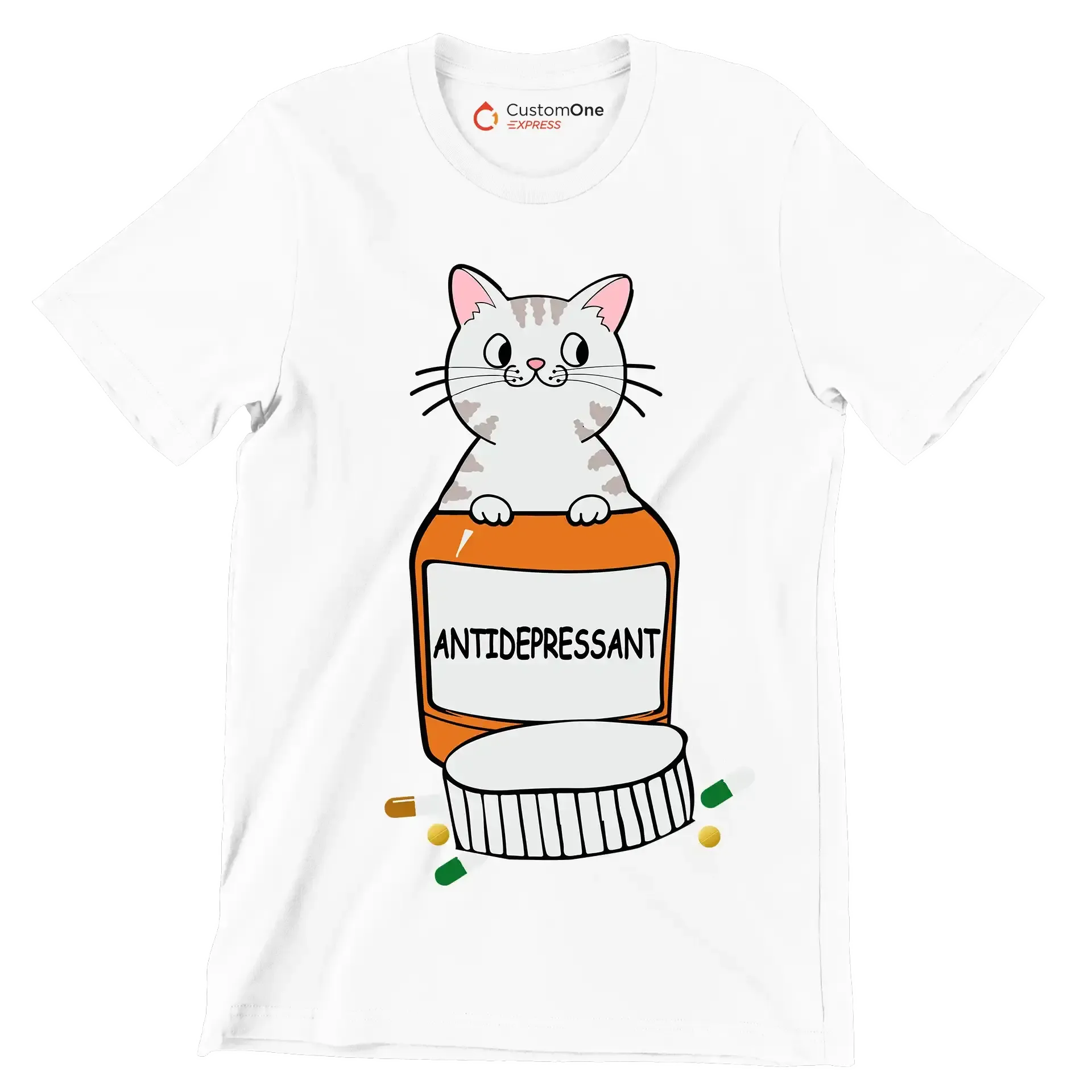 Antidepressant - Cat Themed T-Shirt-White-S-Custom One Express