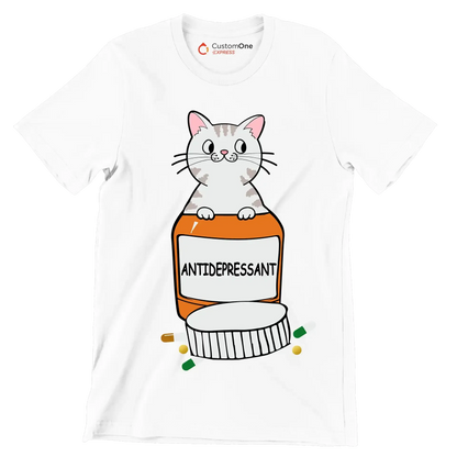 Antidepressant - Cat Themed T-Shirt-White-S-Custom One Express