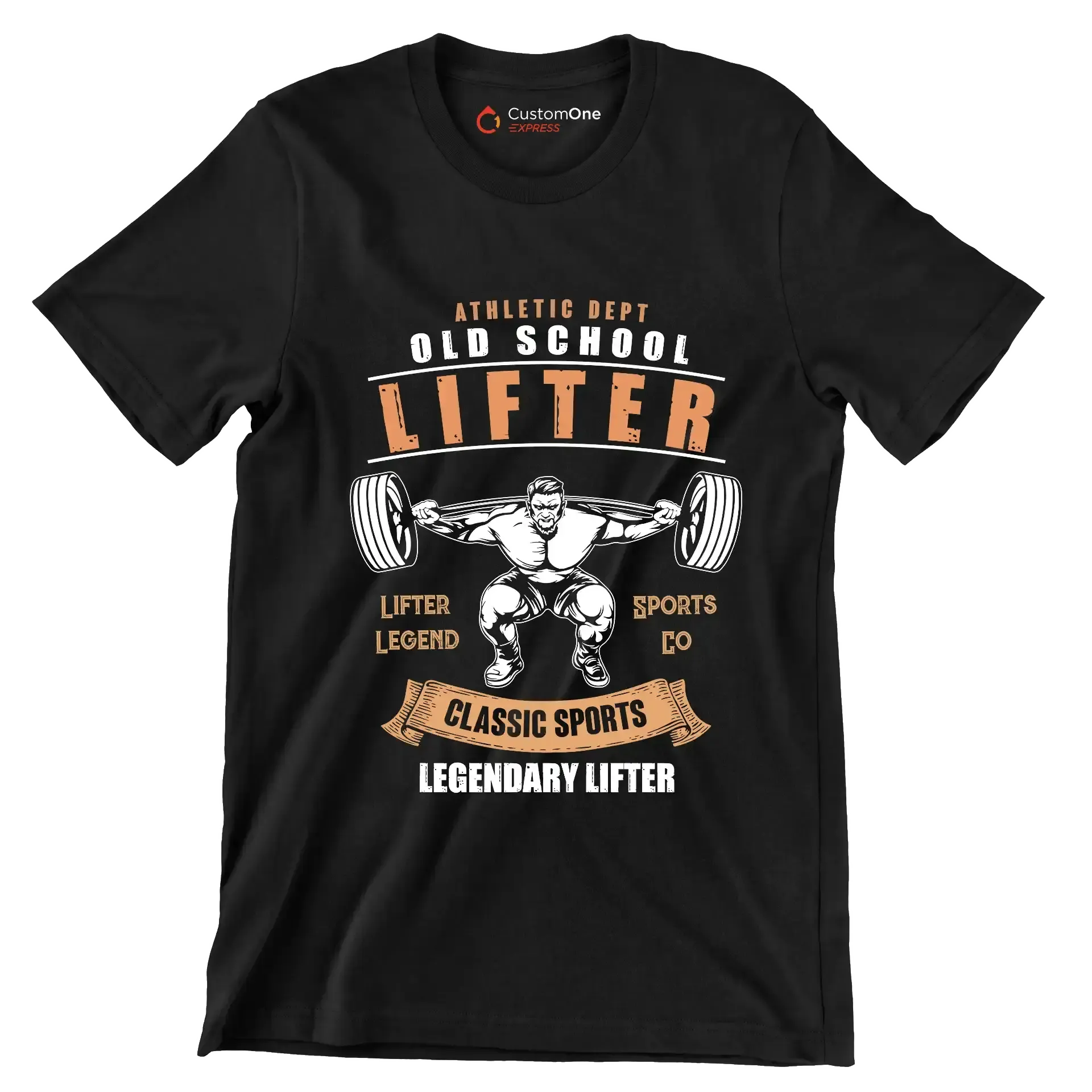 Athletic Dept Old School Lifter Legend Sports Co Classic Sports Legendary Lifter - Gym Themed T-Shirt-Black-S-Custom One Express