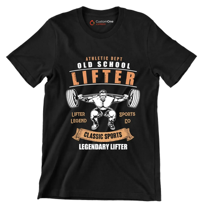 Athletic Dept Old School Lifter Legend Sports Co Classic Sports Legendary Lifter - Gym Themed T-Shirt-Black-S-Custom One Express