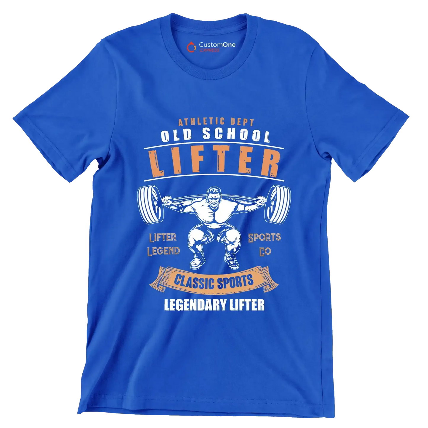 Athletic Dept Old School Lifter Legend Sports Co Classic Sports Legendary Lifter - Gym Themed T-Shirt-Blue-S-Custom One Express