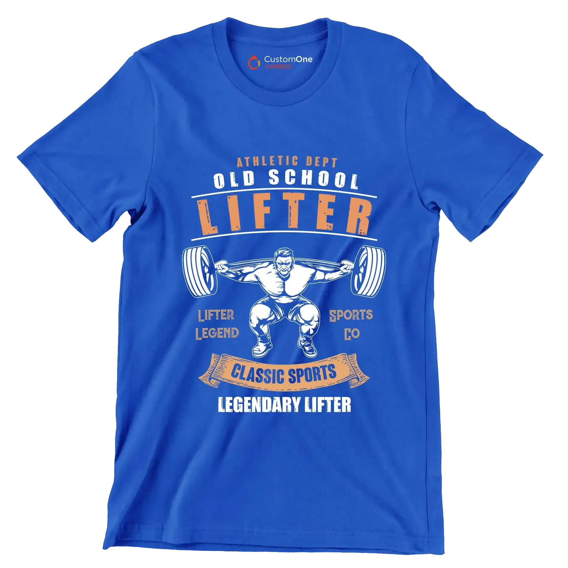 Athletic Dept Old School Lifter Legend Sports Co Classic Sports Legendary Lifter - Gym Themed T-Shirt-Blue-S-Custom One Express