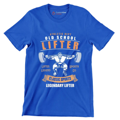 Athletic Dept Old School Lifter Legend Sports Co Classic Sports Legendary Lifter - Gym Themed T-Shirt-Blue-S-Custom One Express