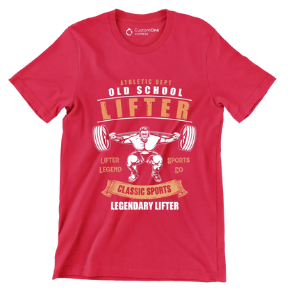 Athletic Dept Old School Lifter Legend Sports Co Classic Sports Legendary Lifter - Gym Themed T-Shirt-Red-S-Custom One Express