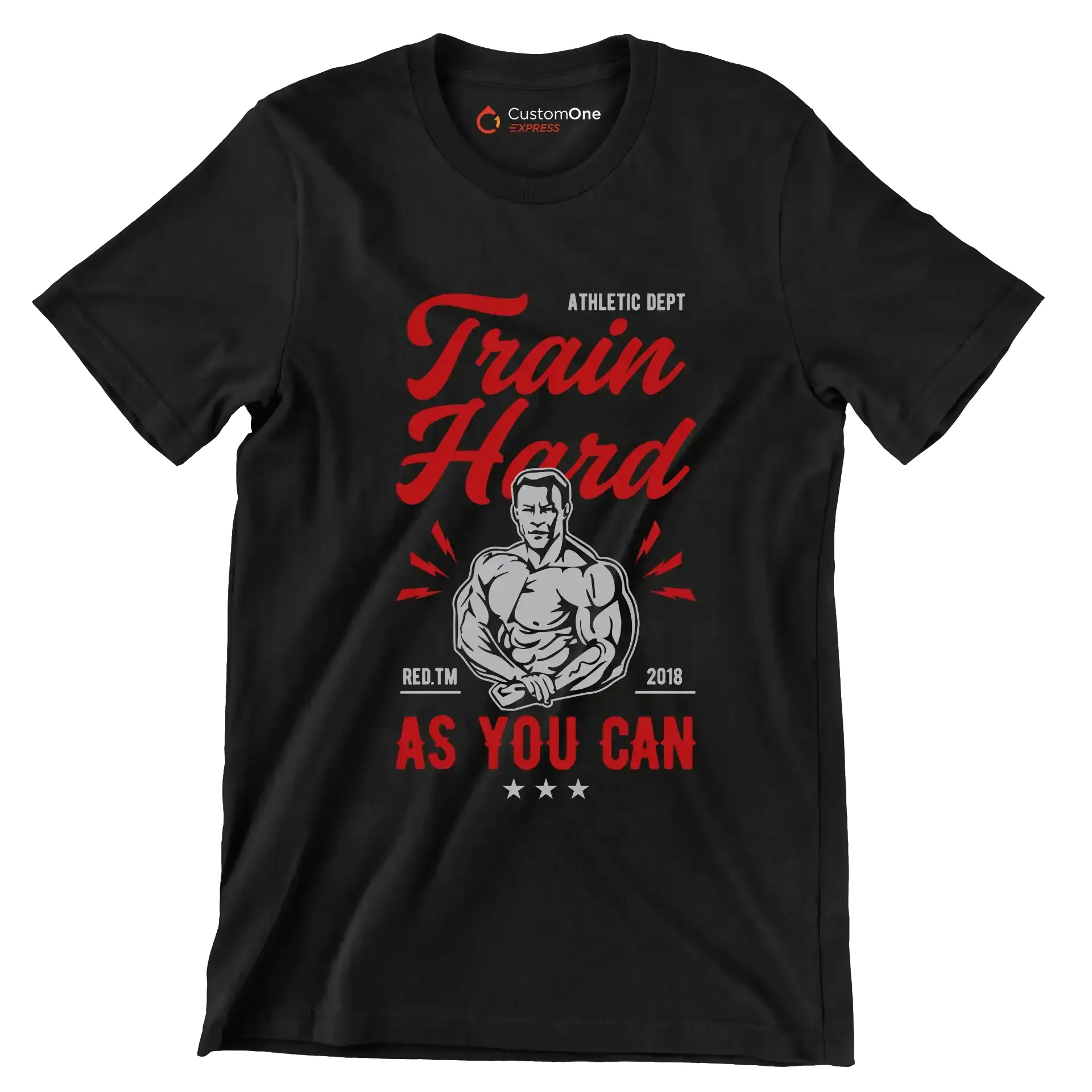 Athletic Dept Train Hard Red. Tm 2018 As You Can - Gym Themed T-Shirt-Black-S-Custom One Express