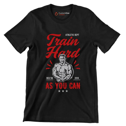 Athletic Dept Train Hard Red. Tm 2018 As You Can - Gym Themed T-Shirt-Black-S-Custom One Express