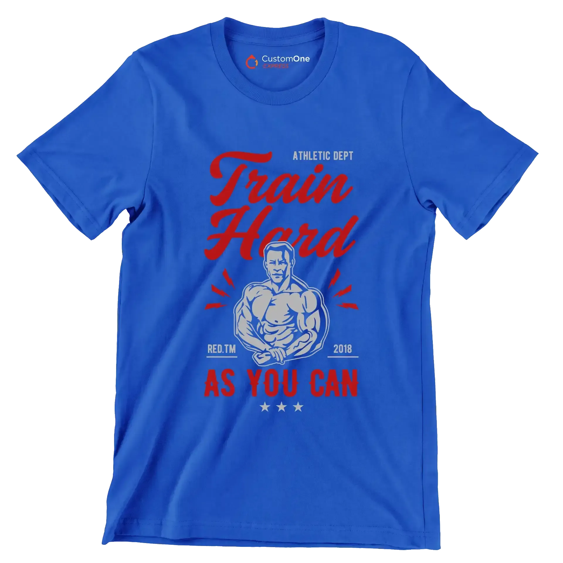 Athletic Dept Train Hard Red. Tm 2018 As You Can - Gym Themed T-Shirt-Blue-S-Custom One Express