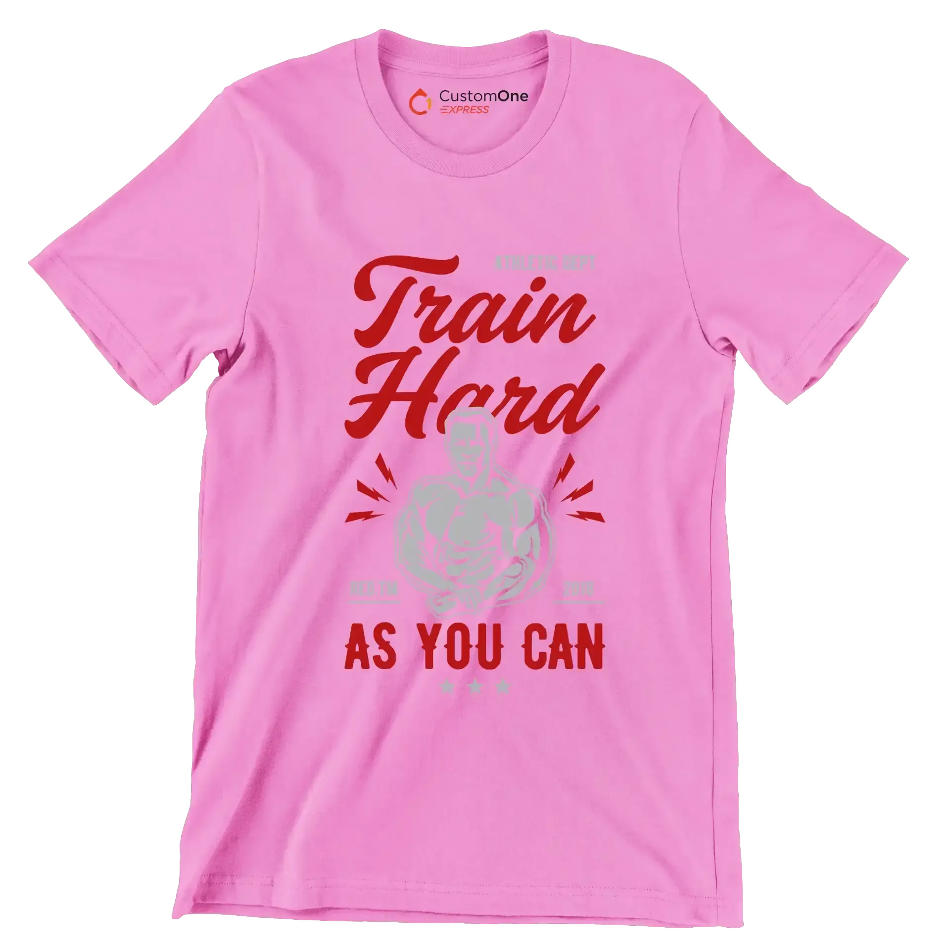 Athletic Dept Train Hard Red. Tm 2018 As You Can - Gym Themed T-Shirt-Pink-S-Custom One Express