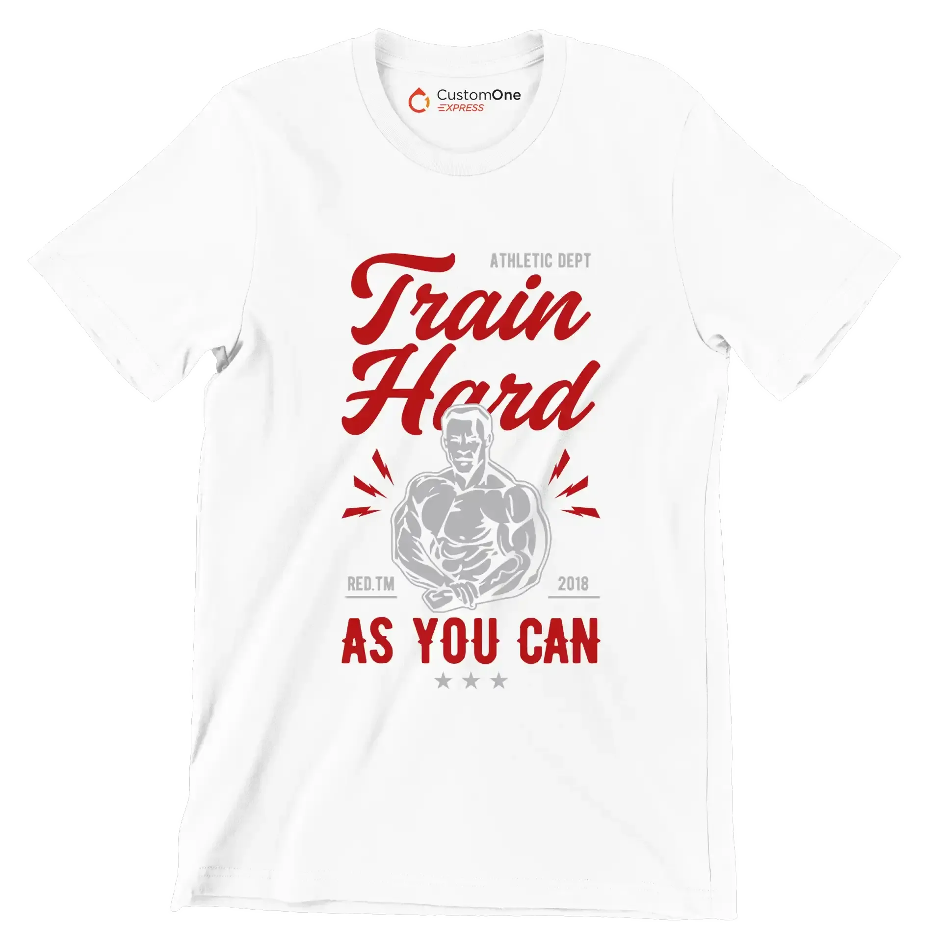 Athletic Dept Train Hard Red. Tm 2018 As You Can - Gym Themed T-Shirt-White-S-Custom One Express