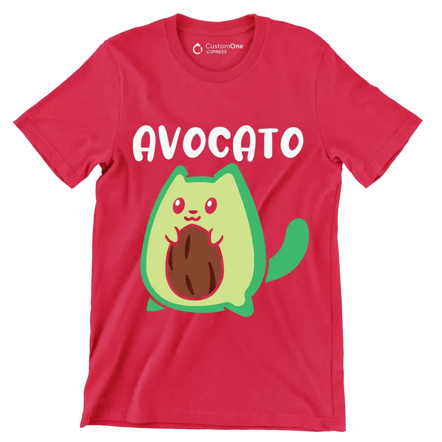 Avocato Funny Avocado Lover Cat - Cat Themed T-Shirt-Red-S-Custom One Express