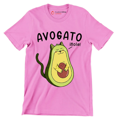 Avogato hola! - Cat Themed T-Shirt-Pink-S-Custom One Express