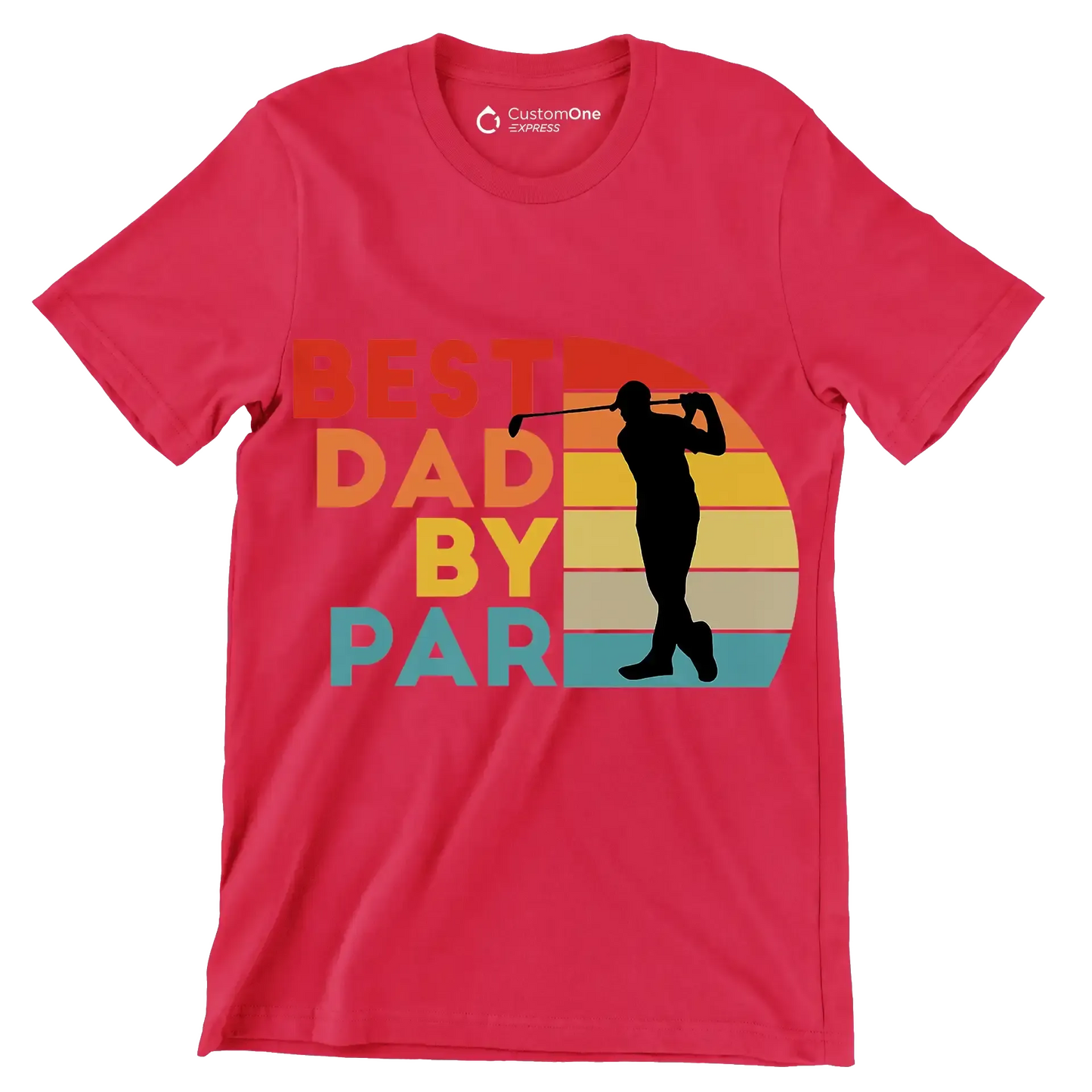 BEST DAD BY PAR - Golf Themed T-Shirt-Red-S-Custom One Express