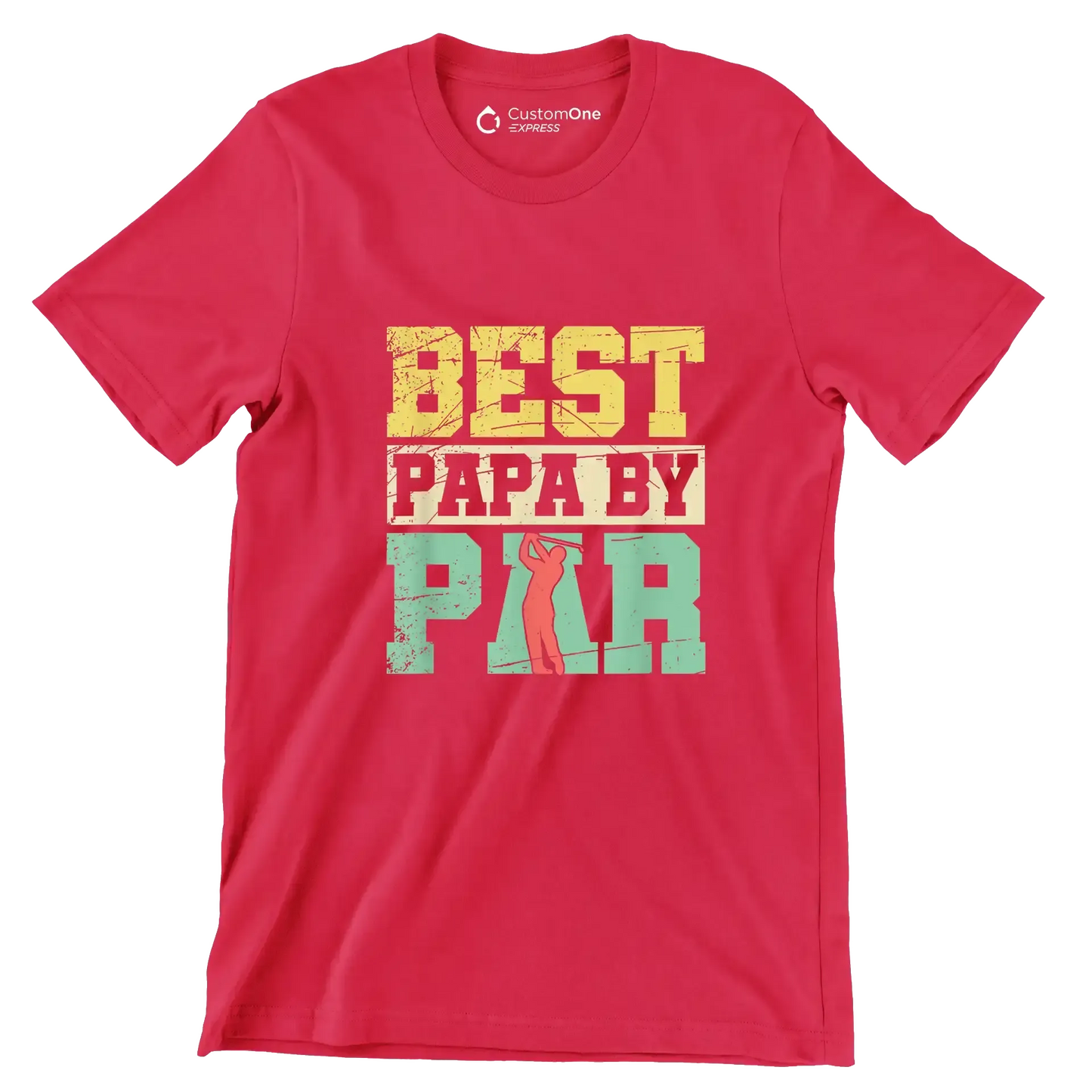 BEST PAPA BY PAR - Golf Themed T-Shirt-Red-S-Custom One Express