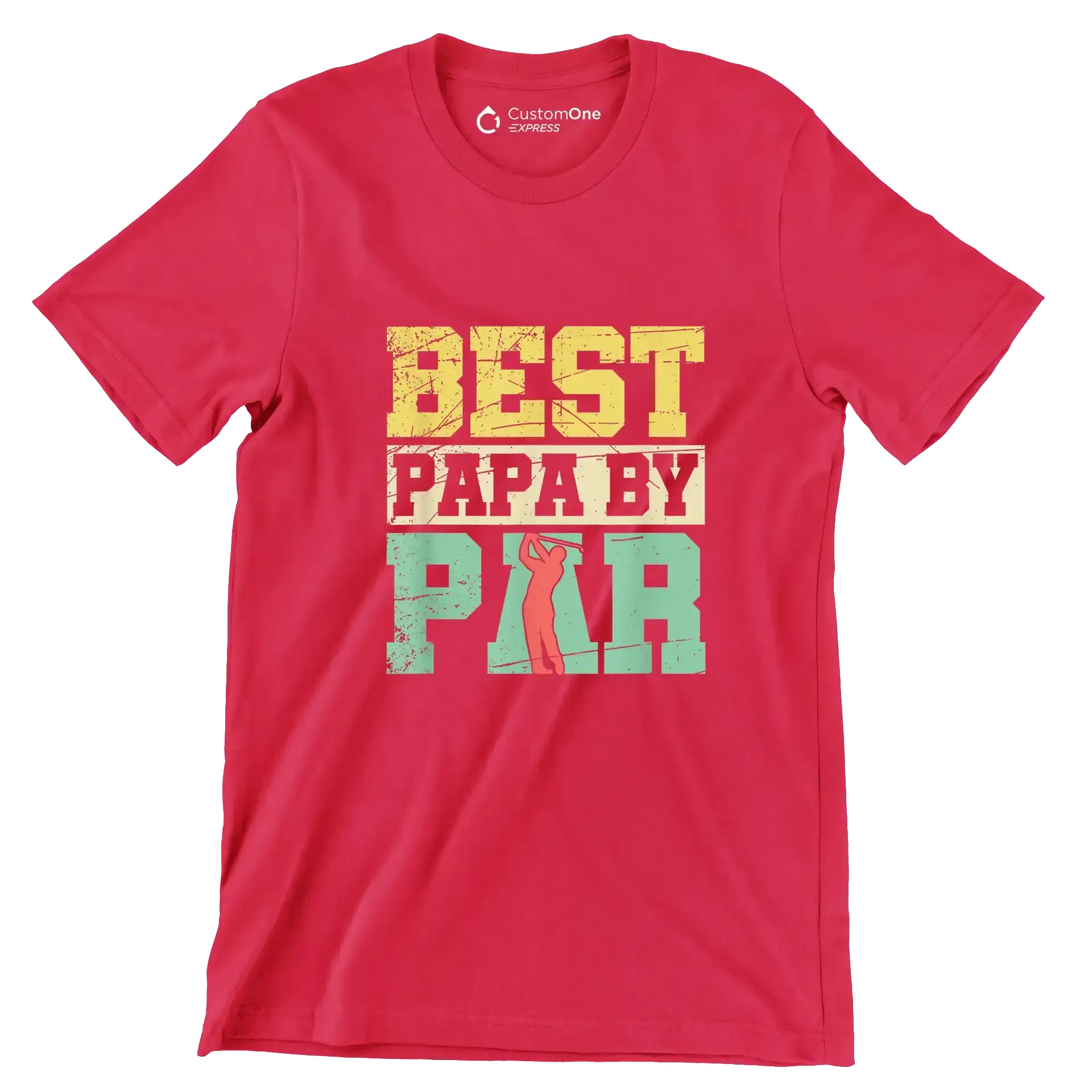 BEST PAPA BY PAR - Golf Themed T-Shirt-Red-S-Custom One Express