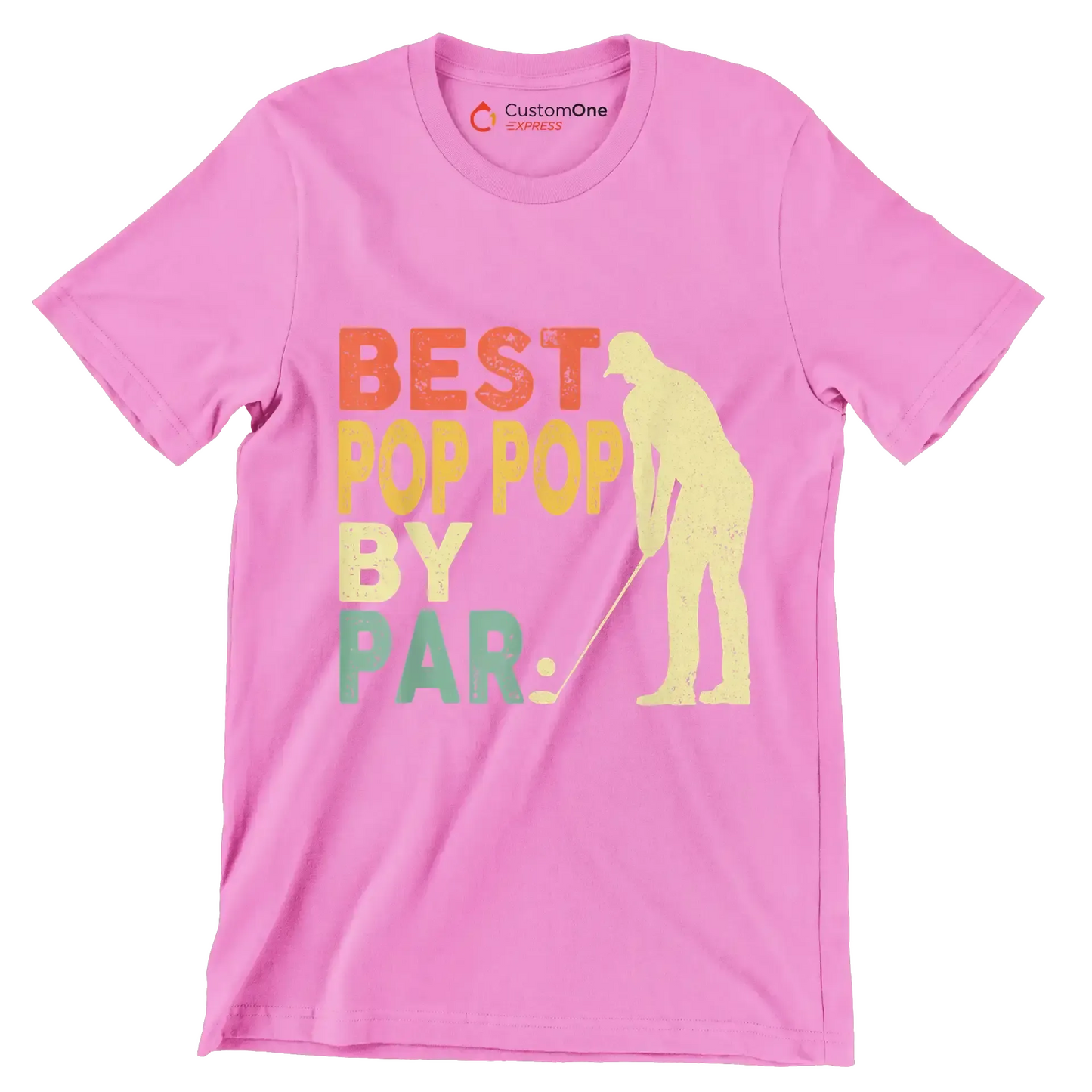 BEST POP POP BY PAR - Golf Themed T-Shirt-Pink-S-Custom One Express
