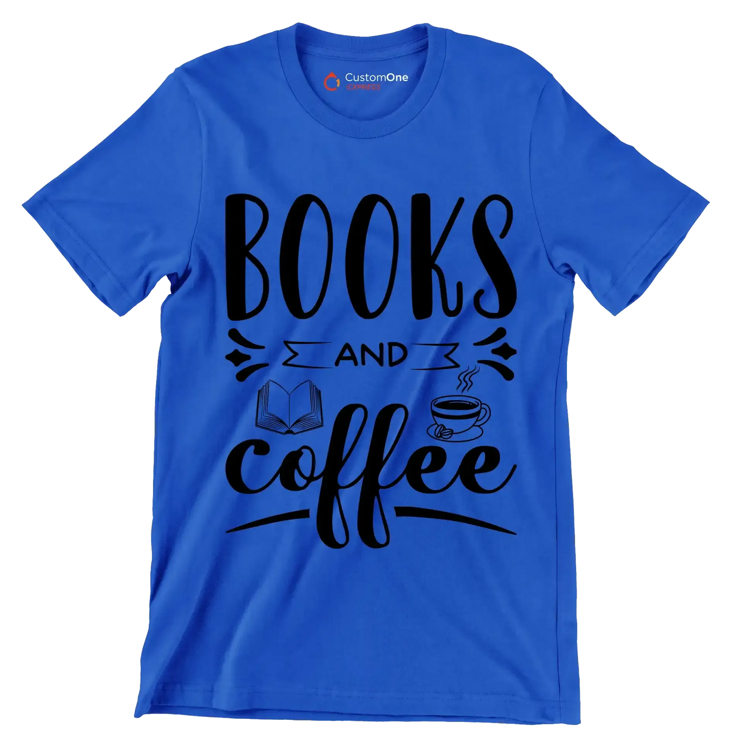 BOOKS AND coffee - Coffee Themed T-Shirt-Blue-S-Custom One Express