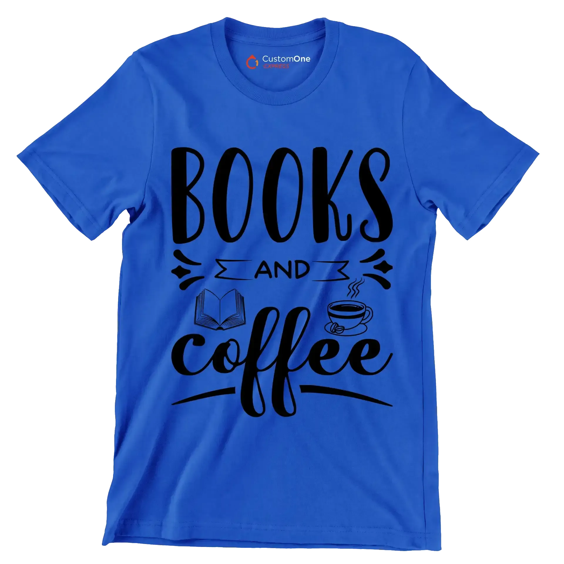 BOOKS AND coffee - Coffee Themed T-Shirt-Blue-S-Custom One Express