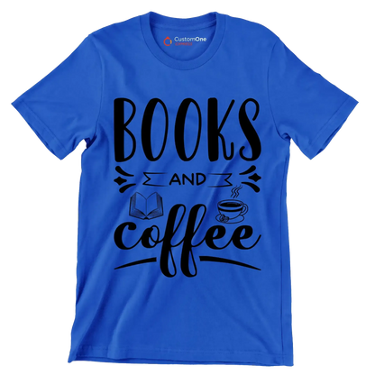 BOOKS AND coffee - Coffee Themed T-Shirt-Blue-S-Custom One Express