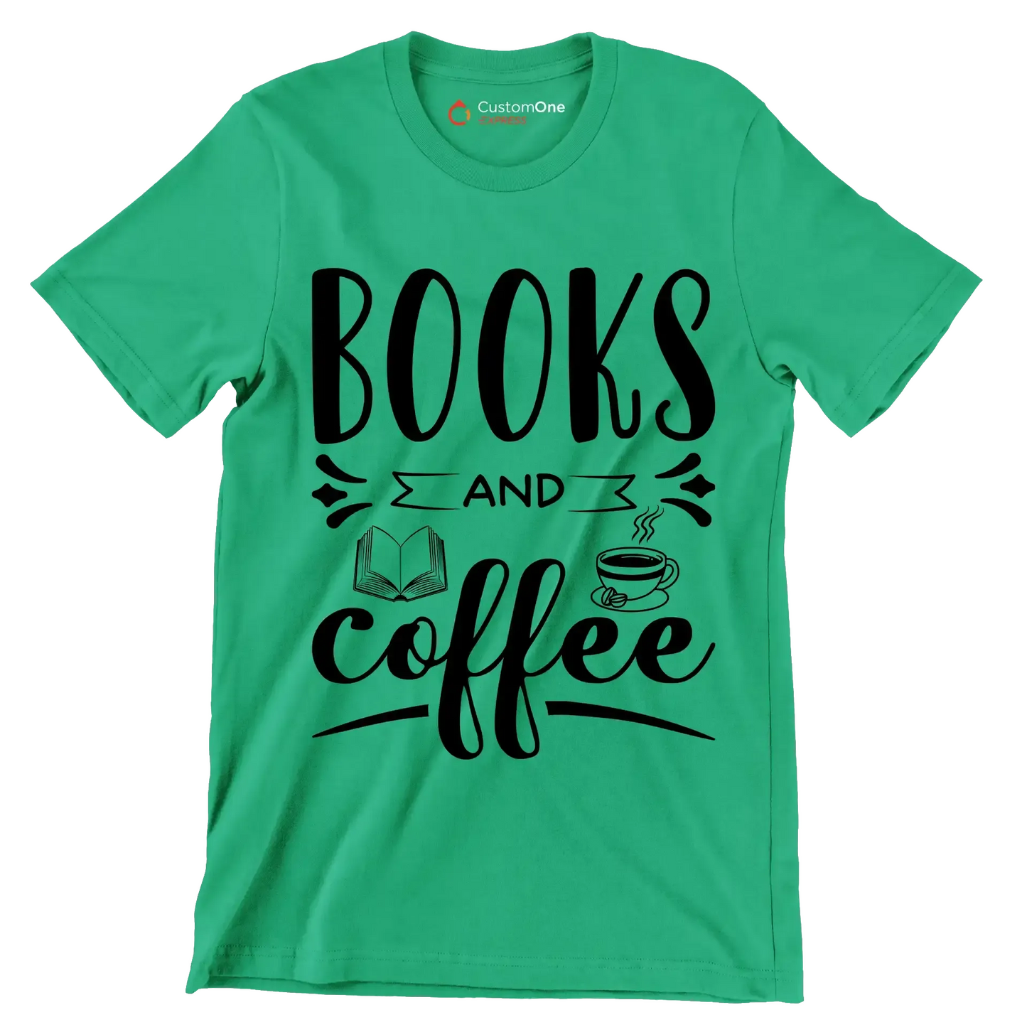 BOOKS AND coffee - Coffee Themed T-Shirt-Green-S-Custom One Express